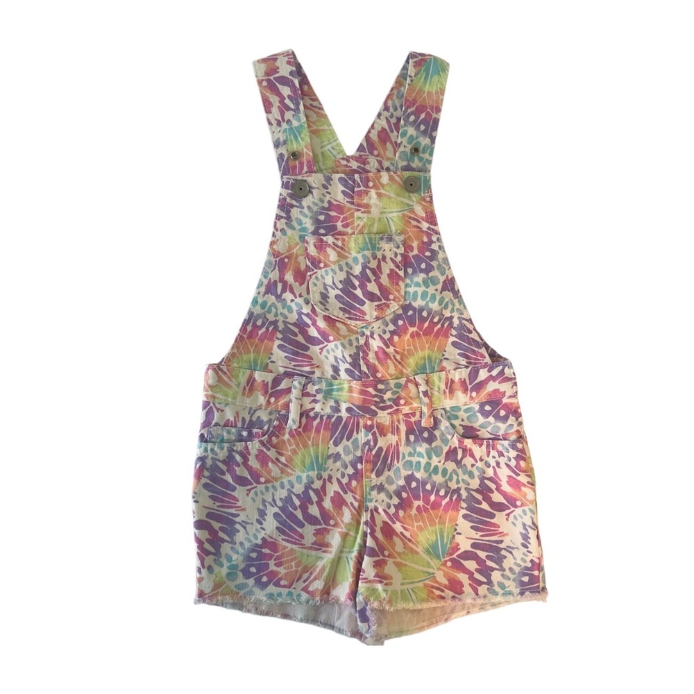 The Childrens Place Tie Dye Overalls Shorts Girls Size 5 Pastel Multicolor